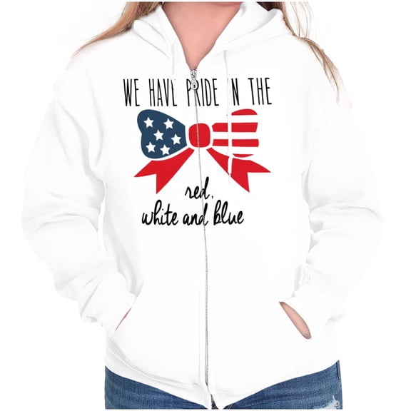 We Have Pride USA Flag Ribbon Bow Zip Hoodie Sweatshirt Women Brisco Brands L