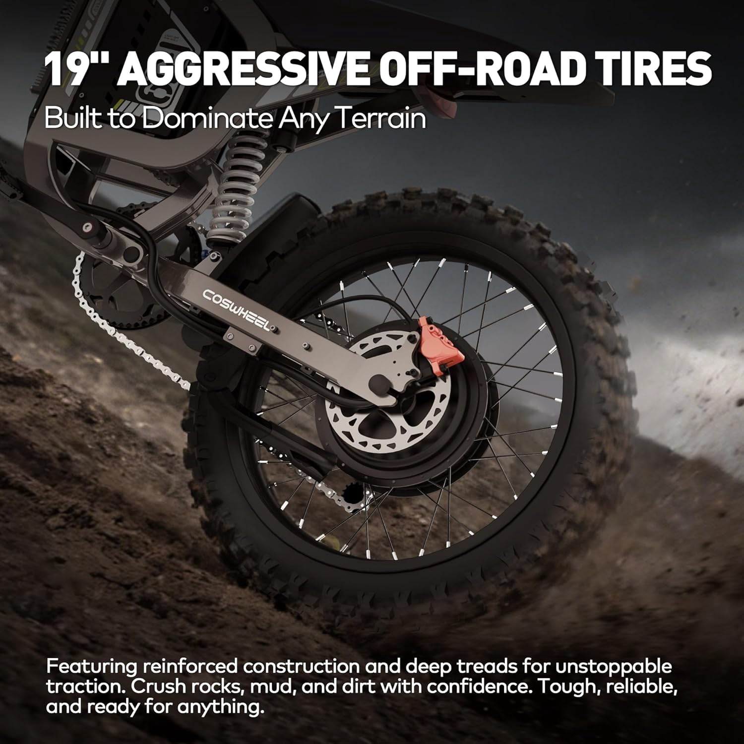 50 Mph Coswheel R19 Electric Dirt Bike for Adult,6000W Peak 72V 40AH Electric Motorcycle,125 Miles Range, 19'' Off-Road Tires, Hydraulic Brakes & Full Shock Absorption UL2849