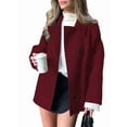 thumbnail image 2 of Female Trench Coat Long Sleeve Lapel Casual Jackets Winter Outerwear Wine Red XS, 2 of 9