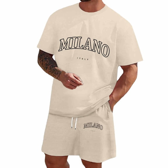 CONZONE Italy Day Men's 2 Pieces Outfits Letter Graphic Short Sleeve T-Shirts Shorts Set for Men Breathable Summer Tracksuit