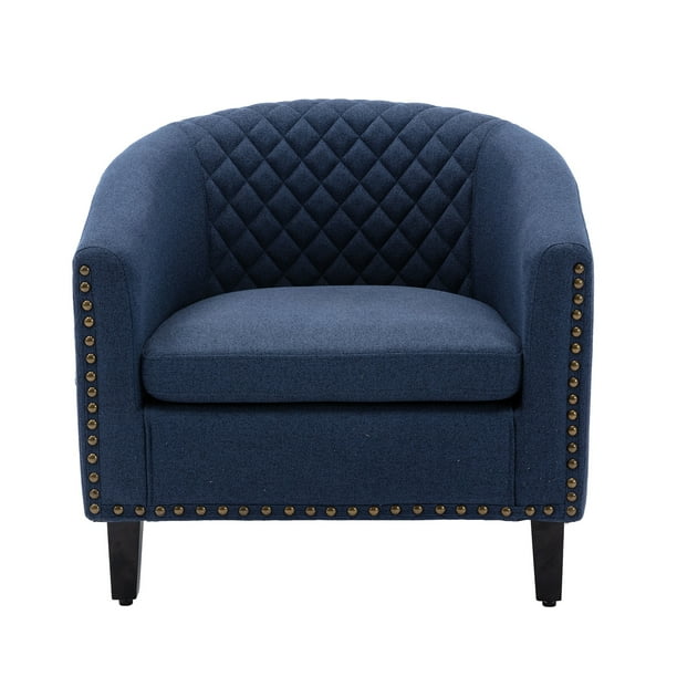 Modern Accent Chair Single Sofa Comfy Upholstered Arm Chairs With Nailheads And Wood Legs Lounge For Living Room Bedroom Small Space Office Apartment Navy Blue Com Modern Accent Chair Single Sofa Comfy, Small Club Chairs Upholstered