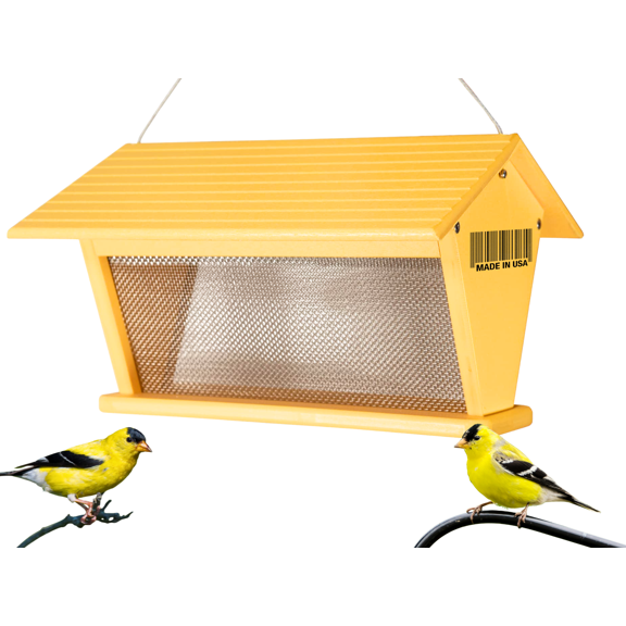 JCs Wildlife Recycled Poly Lumber Wire Mesh Finch Nyjer Thistle Feeder - Roof Keeps Seed Dry - Made in the USA