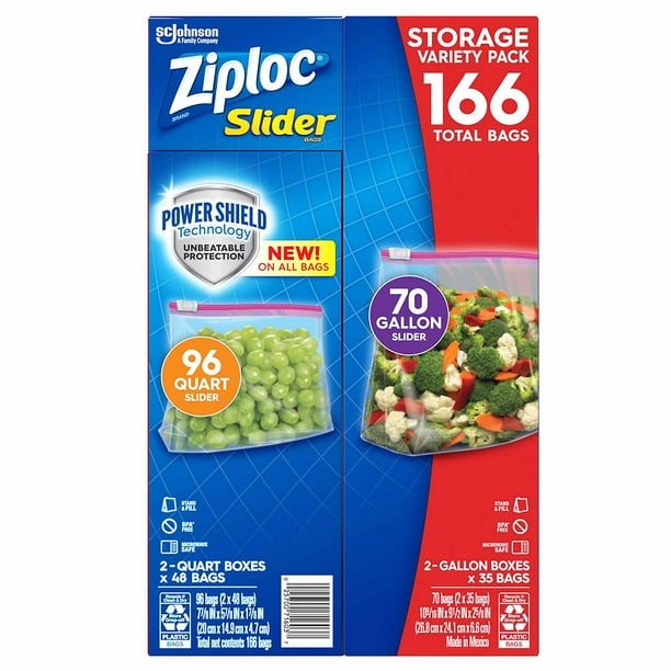 Ziploc Slider Storage Bags 166 Count Variety Pack: Quart (96 Ct ...