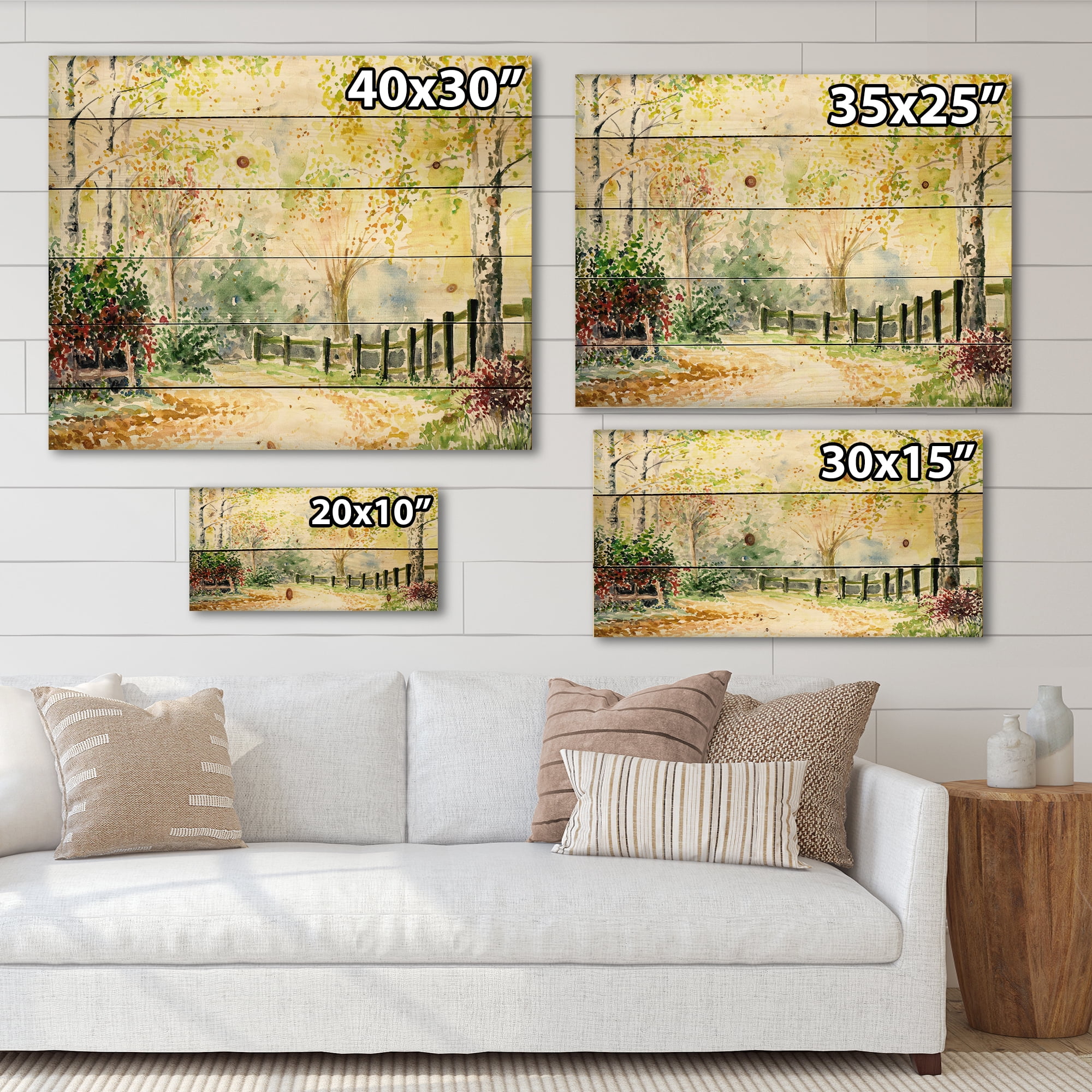 Designart 'Autumn Countryside The Afternoon Landscape' Traditional Print on Natural Pine Wood