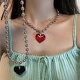 thumbnail image 2 of Gothic Chunky Red Heart Pendant Necklace Pink Crystal Glass Resin Handmade Waterproof Rope Chain Sexy Clavicle Choker New Bijoux (F), 2 of 7