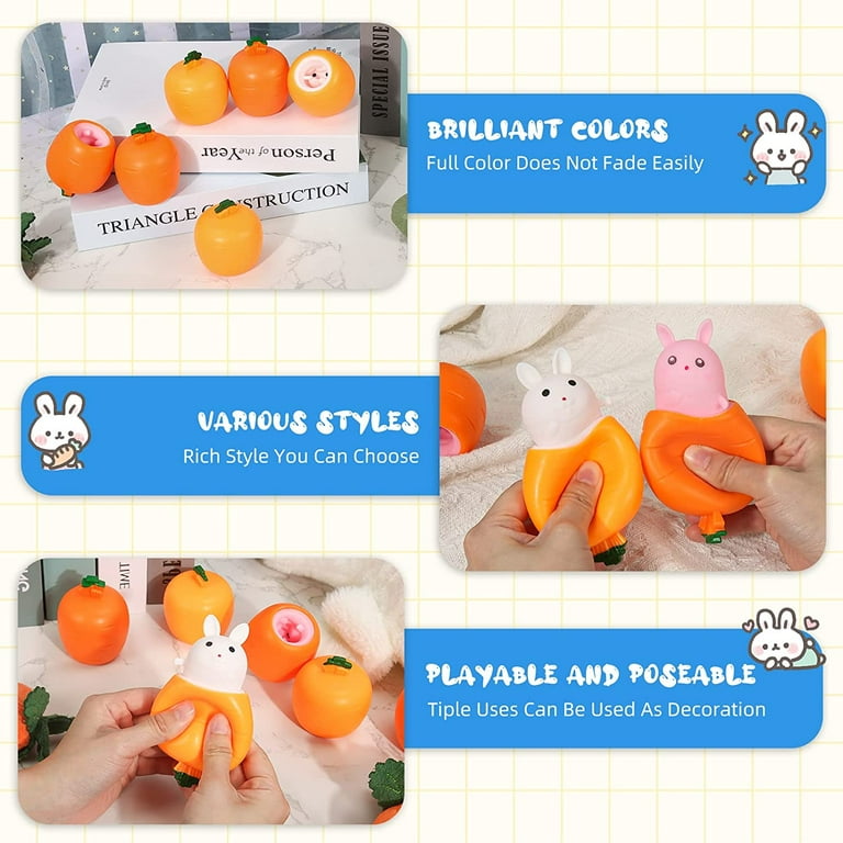 3 PCS Set Squeeze Toys Squishes Carrot Rabbit Fidget Toys Pop Up Squishy  Rabbit in Carrot Stress Relief for Kids & Adult Tricky Funny Novelty Toy