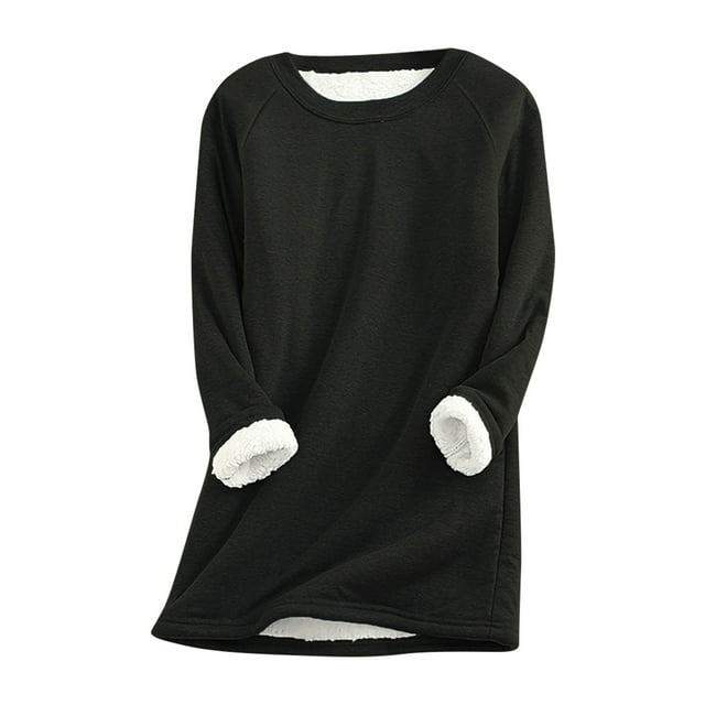 jsaierl Chandails pour Femmes Doublés en Sherpa en Molleton à Col Rond Chandail à Enfiler Tenue d'Intérieur Manches Longues Tunique Basique Haut sous-Vêtements Thermiques d'Hiver Haut
