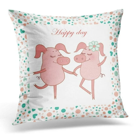 Piggy Tales Flower Press CMFUN Two Happy Pigs Piggy Girl with Flower in Hand Funny for Valentine's Day Wedding Textiles Cartoon Romantic Pillow Case Pillow Cover 20x20 inch ()