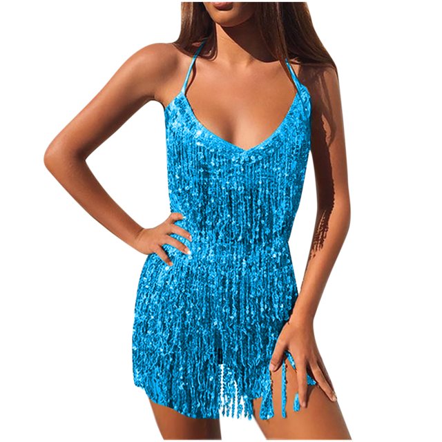 Mujeres Boho Lentejuelas Borla Cadera Bufanda Fringe Vientre Mini Falda Rave Fiesta Danza Rendimiento Traje Brillante Festival Ropa Sexy Club Conjuntos Wmkox8yi FGJ525