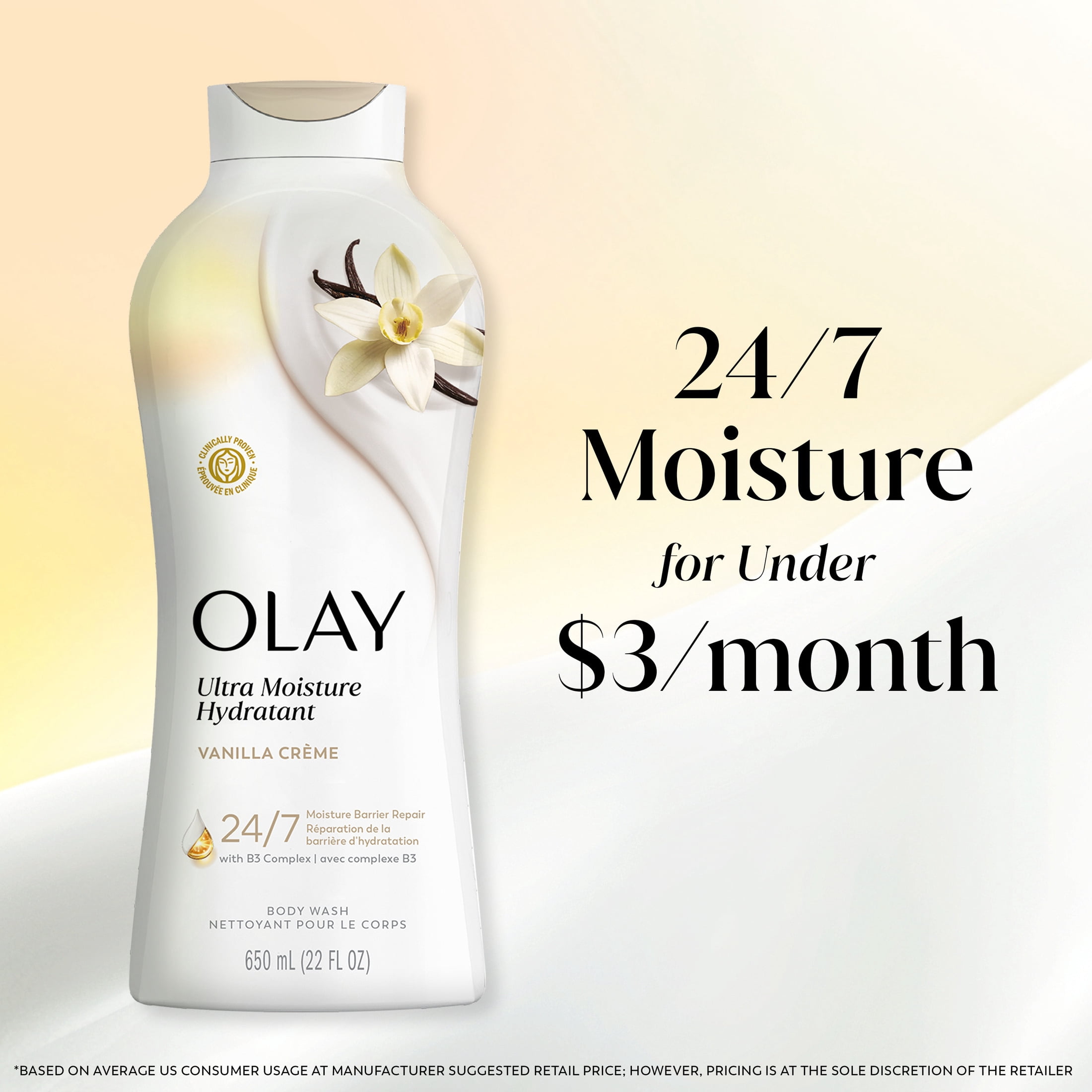 (4 pack) Olay Ultra Moisture Body Wash with Vanilla Creme, Vitamin B3 and Hyaluronic Blend, 22oz