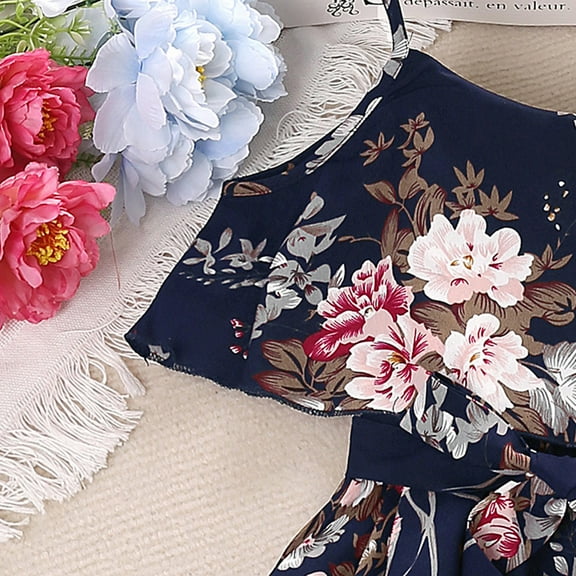 Aayomet Flower Girl Dress Girls Long Sleeve Dress A line Twirly Skater Casual Dress,Dark Blue 3-4 Years