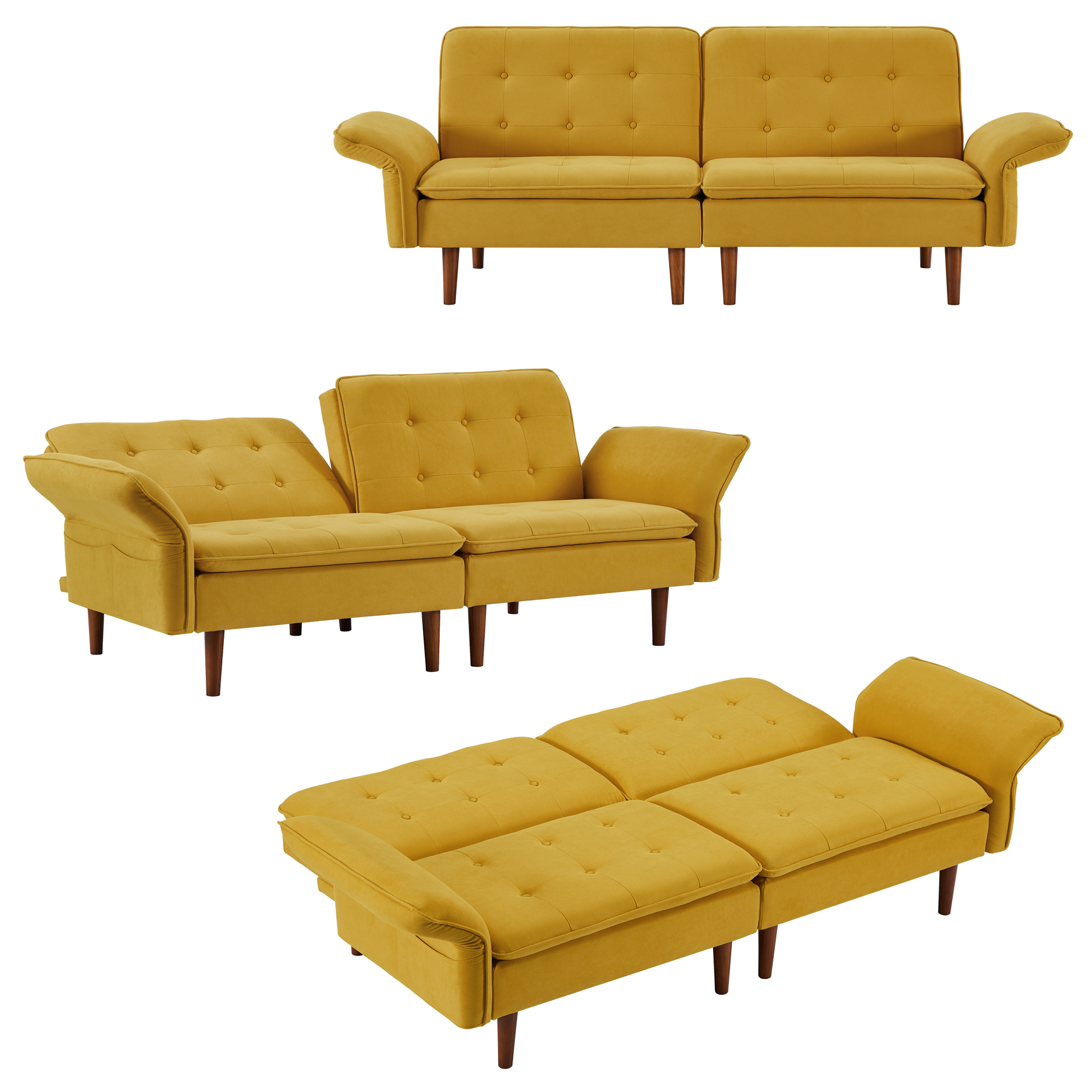 HUTWIFE 66inch Linen Convertible Futon Sofa Bed, Modern recliner