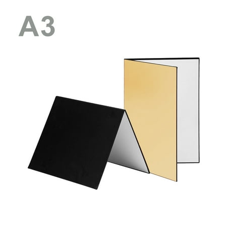 Image of 3-in-1 Photography Cardboard Paperboard Folding Photography Reflector Diffuser Board (Black + White + Golden) for Still Product Food Photo A3 Size