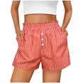 thumbnail image 2 of Utoimkio Striped Shorts for Women Smocked Waist with Decorative Buttons and Relaxed Fit, 2 of 6