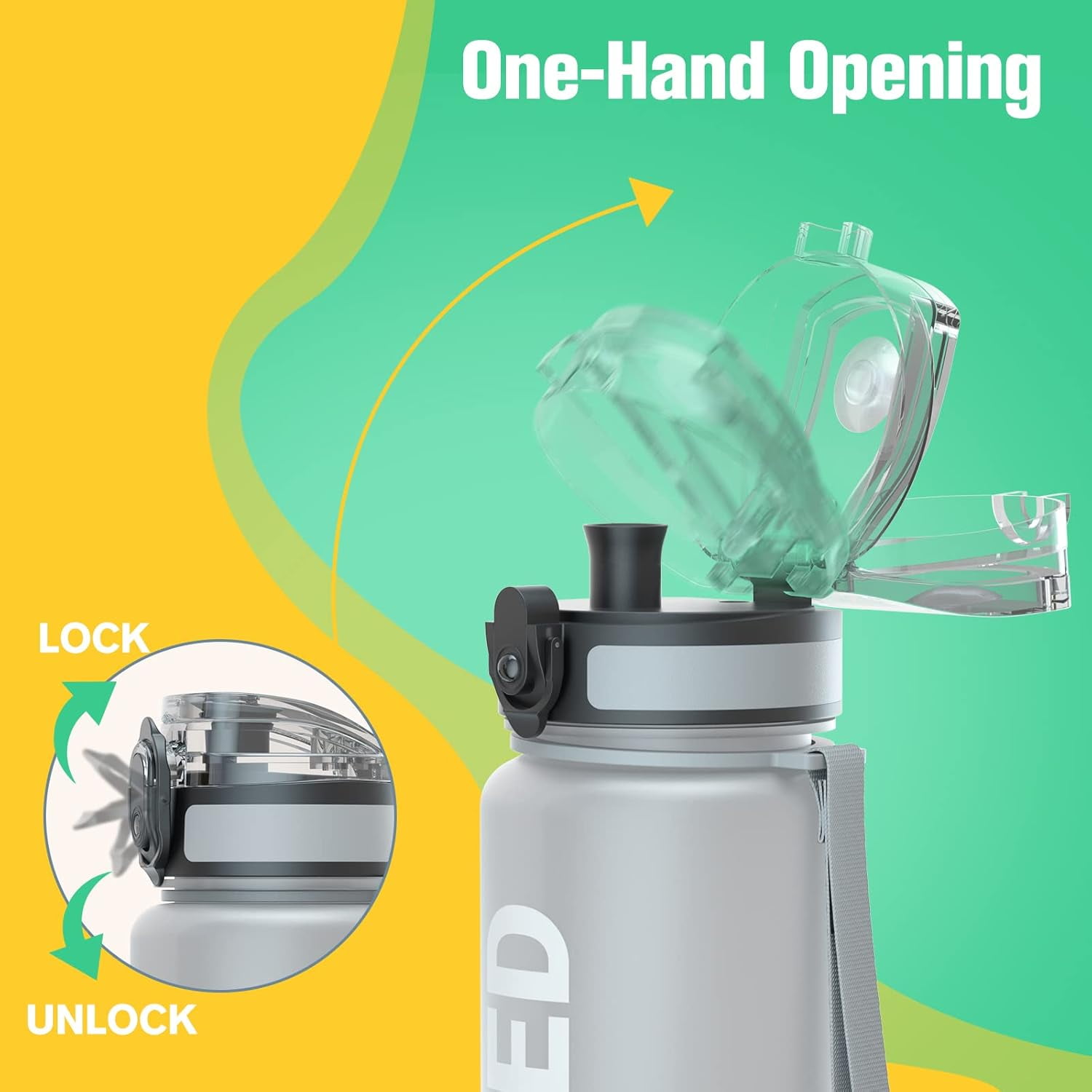Water Bottle 32oz, Durable and Leakproof Water Bottles Motivational with Time Marker, Tritan, BPA Free, Wide Mouth with Easy Clean Brush for Gym, Travel, Home, School, Office (1 Bottle)