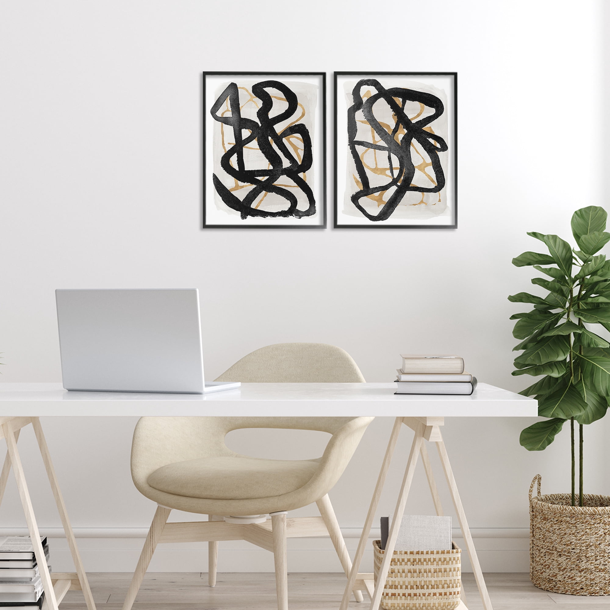 Stupell Industries Contemporary Hindsight Squiggles 2 Piece Black Framed Giclee Art Set, design by Lucille Price