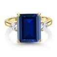 thumbnail image 3 of Gem Stone King 18K Yellow Gold Plated Silver 3-Stone Ring Octagon Blue Simulated Sapphire and Moissanite (7.02 Cttw, Size 6), 3 of 4