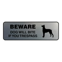 Standard Beware Dog Will Bite Sign (Brushed Silver) - Medium
