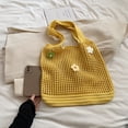 thumbnail image 3 of Bolso Mano Tejido para Mujer Hombro Con Flores A La Playa Verano () Amarillo, 3 of 6