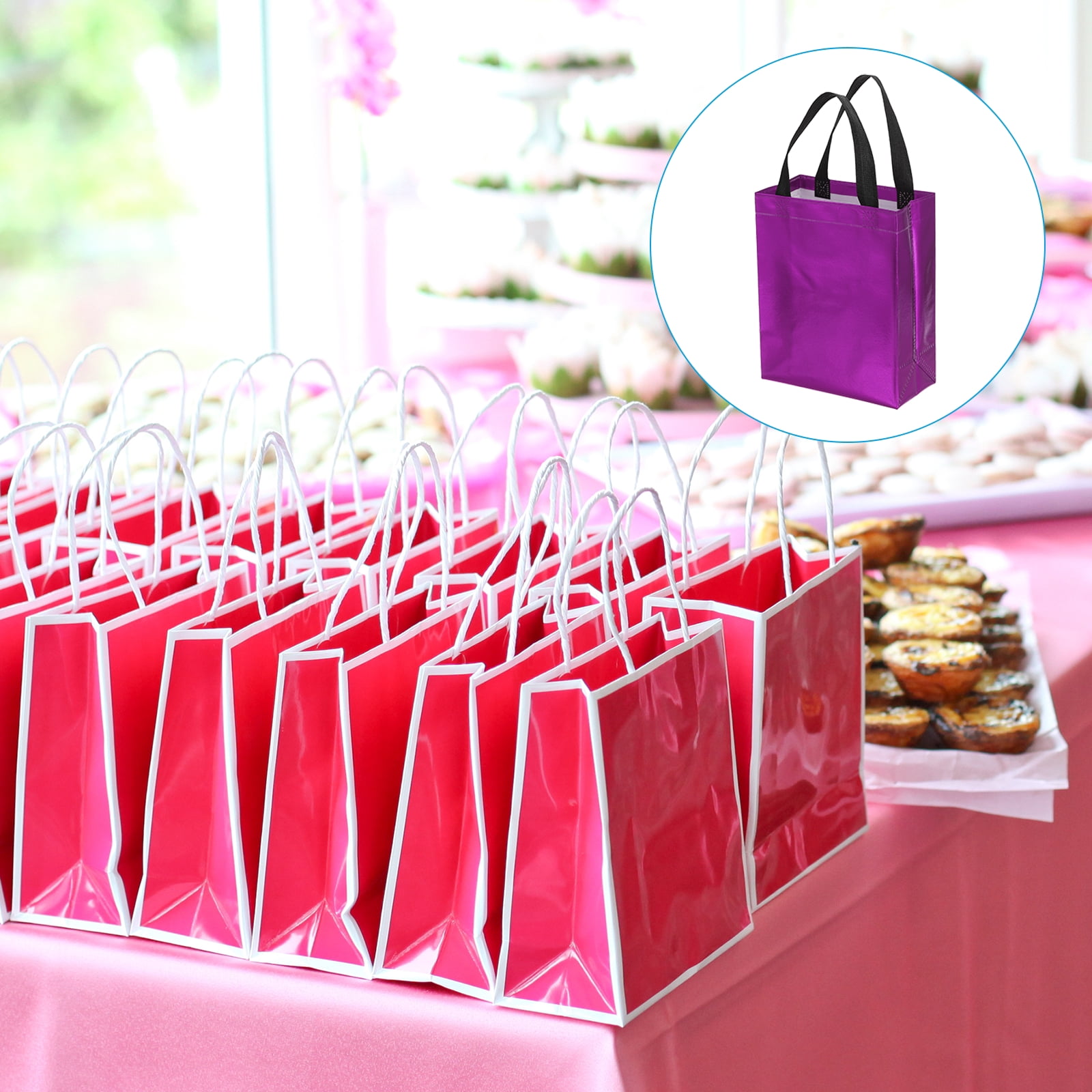 Unique Bargains Gift Bags with Cards Reusable Non-Woven Goodie Bags Purple