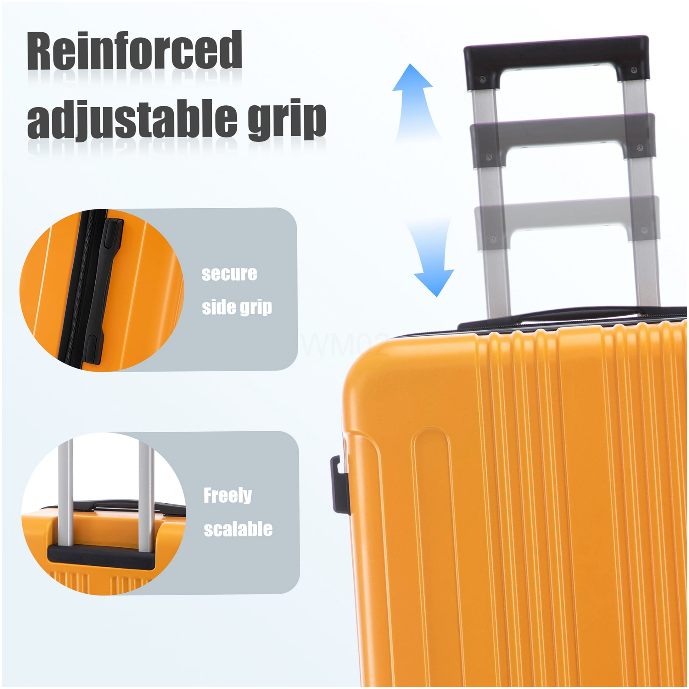 3-Piece ABS Spinner Luggage Set with TSA Lock, 20/24/28 Inch Carry On Suitcase, Black and Orange