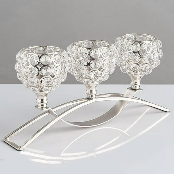 Candelabro de cristal de 3 brazos Soledad Portavelas Decoración de mesa de Boda plata