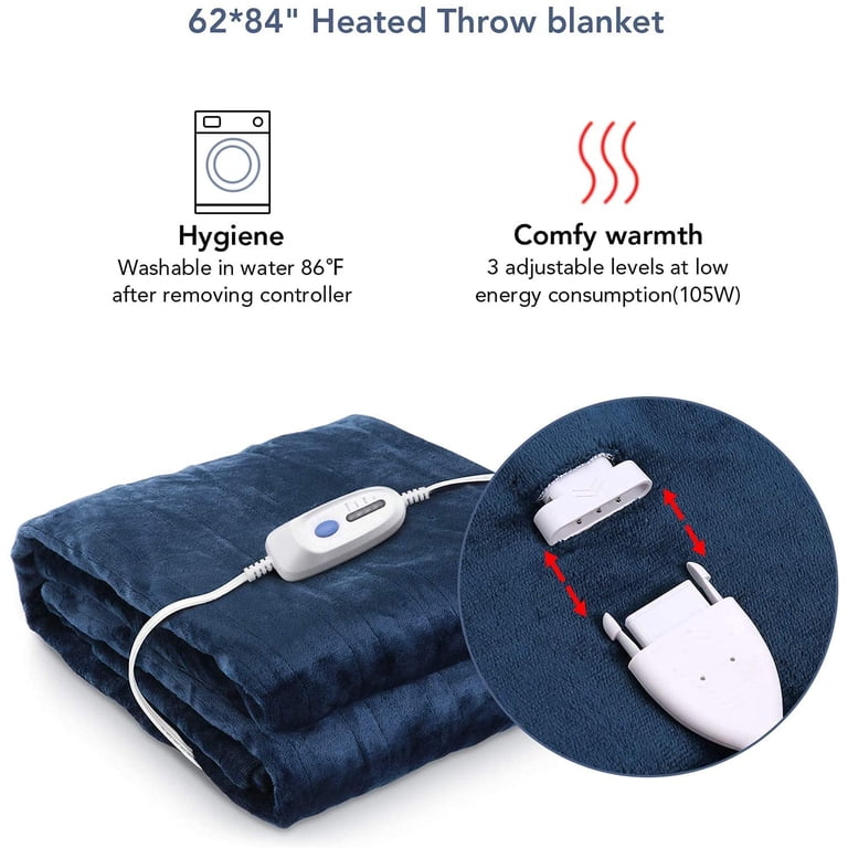 Gasky Twin Size Electric Blanket, 62 x 84 Heated Blanket with 4 Heating  Levels and 10H Auto-off, Overheating Protection and Machine Washable, Blue  - Walmart.com