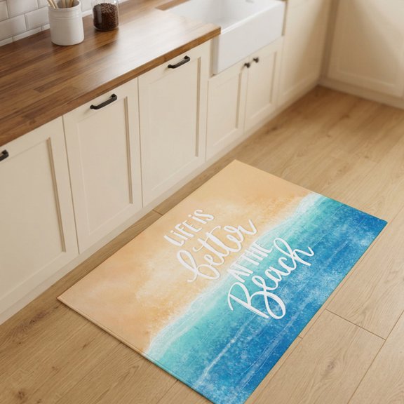 2x3ft Rectangle Rug,Summer Beach Sand Blue Sea Water Ripple Washable Area Rugs Non-Slip Accent Rug Better Life Quote Soft Circle Carpet for Living Room Bedroom Home Office Decor