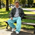 thumbnail image 5 of Men's Oversized Baggy Casual Sweatpants, Elastic Drawstring Waist Loose Wide Leg Trousers, Soft Comfort Knit Bottoms With Practical Side Pockets For Streetwear Daily Activities Sky Blue M, 5 of 8