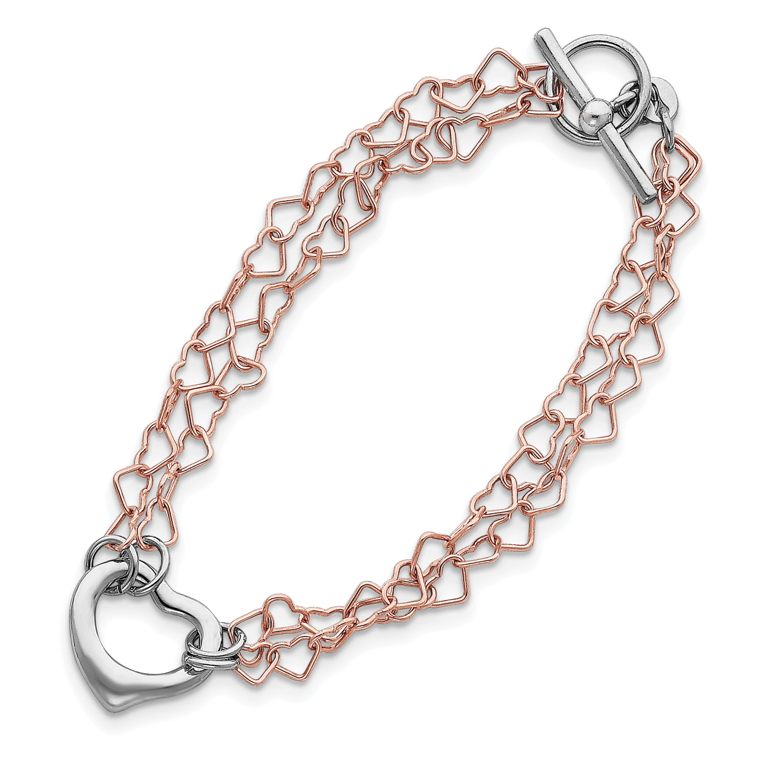 .925 Sterling Silver Polished Heart Link Bracelet 7.25 inches 