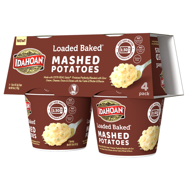 Idahoan Loaded Baked Mashed Potatoes Cup 4pack, 4 (1.5 oz) Cups