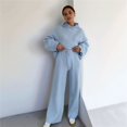 thumbnail image 4 of Conjunto de Dos Piezas para Mujer, Suéter Informal de Punto con Capucha y Pantalones Rectos, Ropa de Viaje para el Otoño. Azul L, 4 of 7