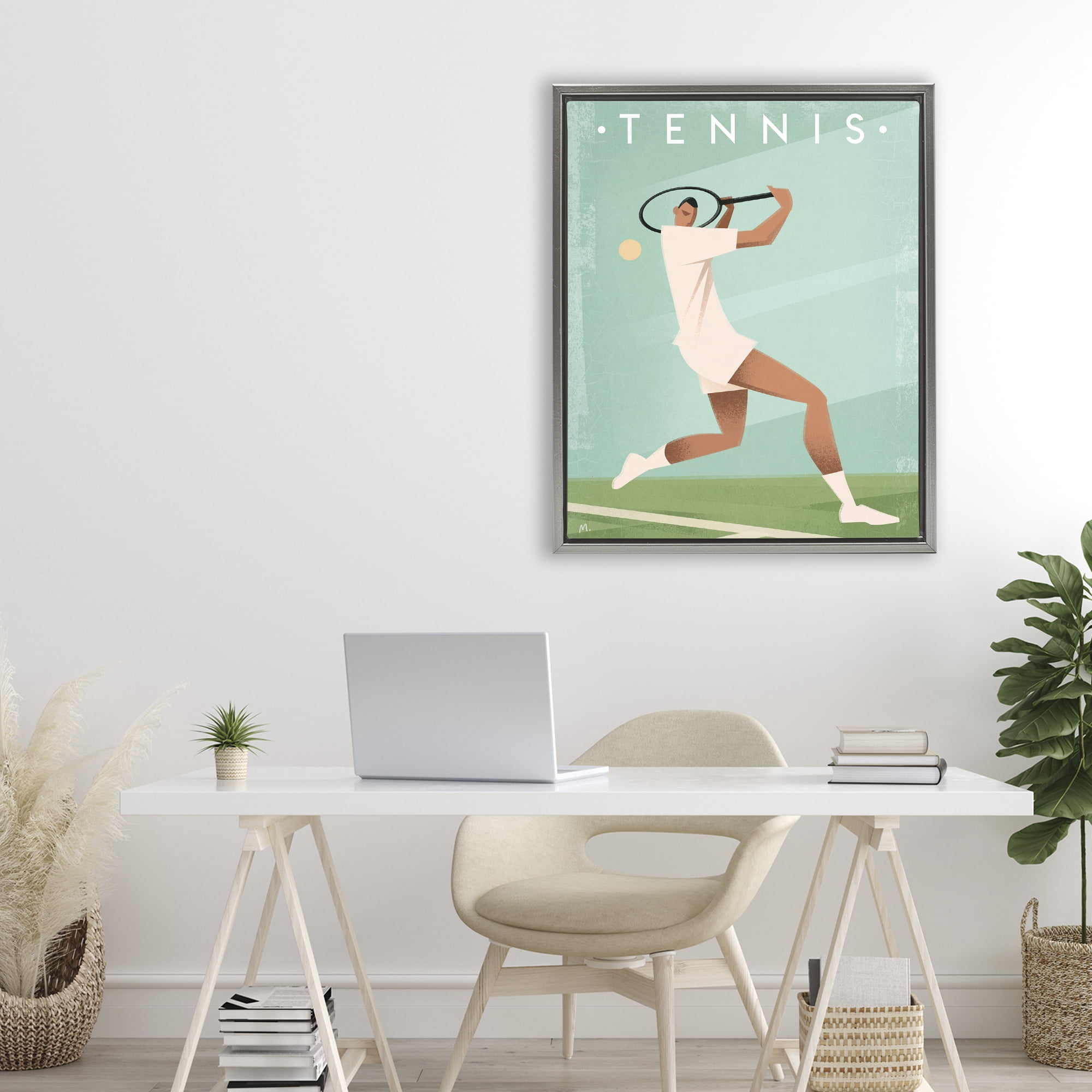 Stupell Industries Vintage Tennis Swing Gray Framed Floater Canvas Wall Art, design by Martin Wickstrom