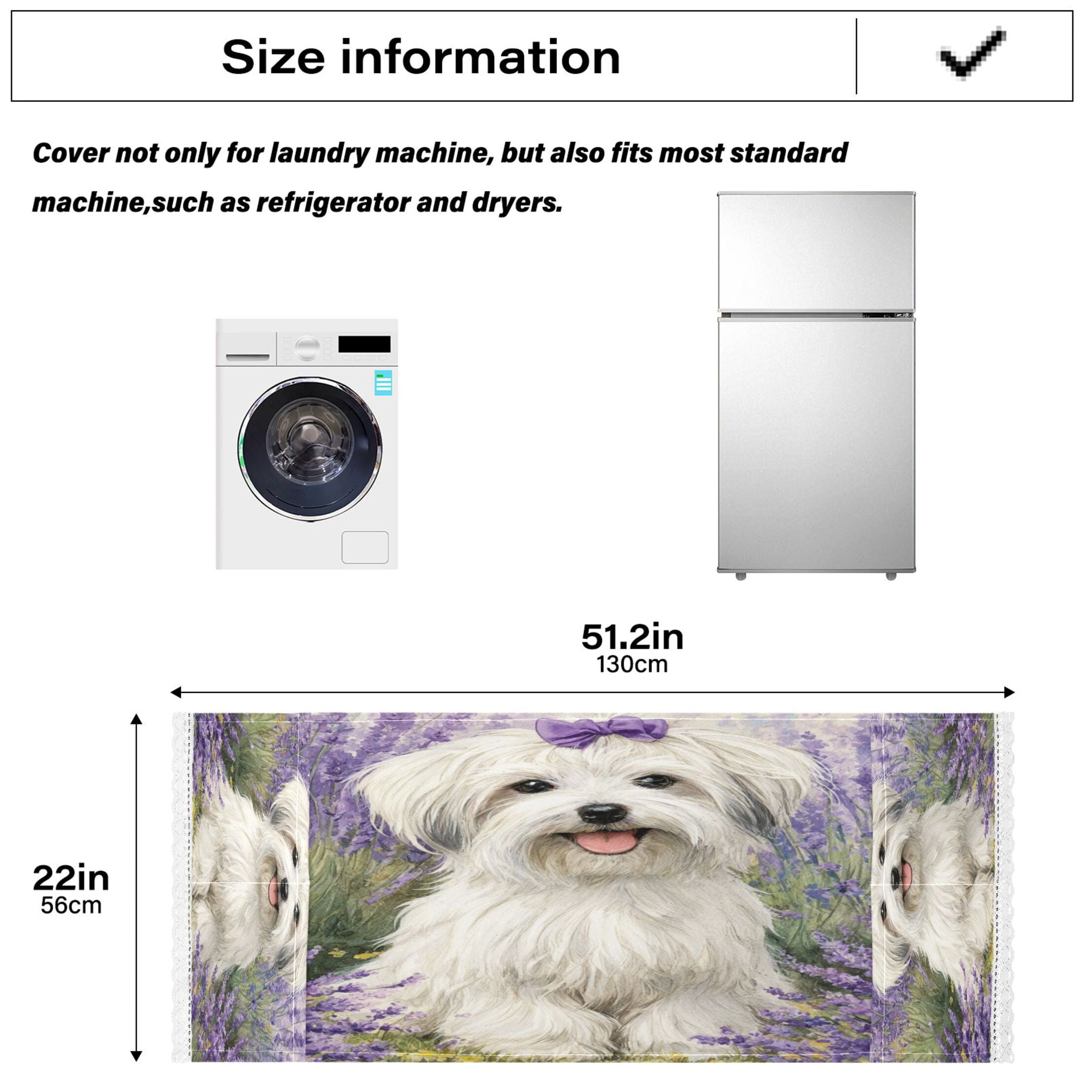 Washing Machine Cover 51.2x22in, Durable Polyester Dust Cover with Lace Trim and Side Pocket for Appliances Happy Havanese Dog