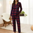 thumbnail image 2 of felwors Women's Flannel Plaid Pajamas Long Sleeve Button Down Pj Set Red, L, 2 of 8