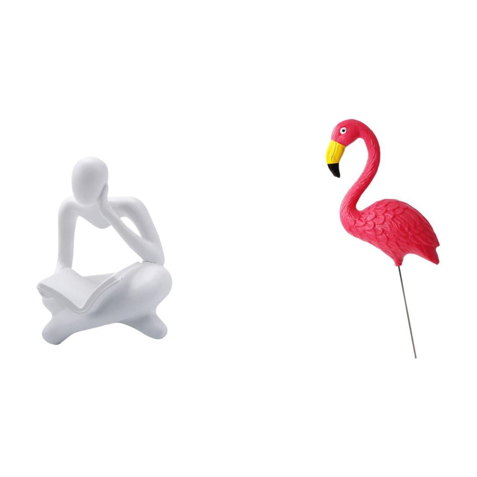 2 Pieces Abstract Reader Figurine Flamingo Garden Stake Human Statue Hollow Design for Living Room Yard Art