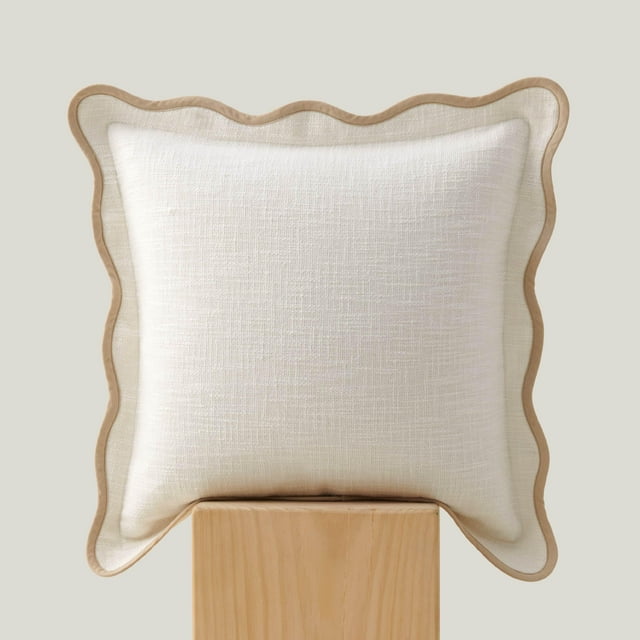 Funda de almohada con doble puntada festoneada, 100% algodón, 50 x 50 cm, color crema