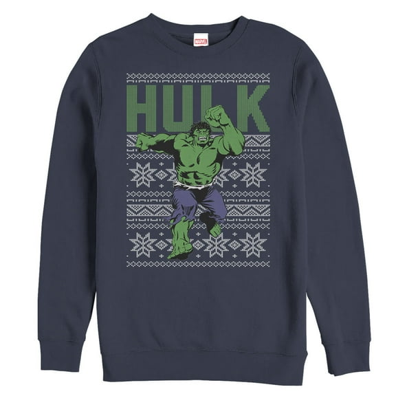 Men's Marvel Ugly Christmas Hulk  Sweatshirt Navy Blue X Large