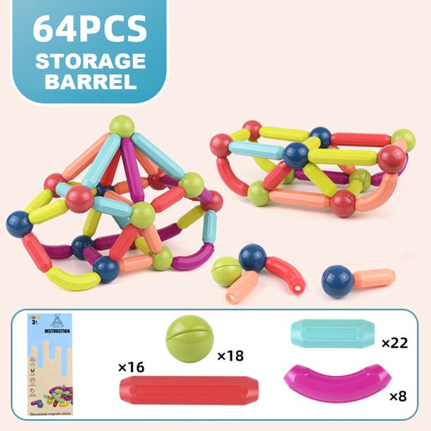Juguete magnético educativo temprano Montessori suave para regalos de vacaciones para niños (64 piezas) Ehuebsd libre de BPA