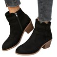 thumbnail image 1 of LSLJS Bottines Rétro à Talons Épais pour Femmes, Double Boucle, Fermeture Éclair Latérale, Bottes Courtes Confortables, Bottes de Travail, 1 of 5