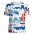 thumbnail image 5 of Nautical Sailing Waves Womens Tops Women's Fashion Casual Short Sleeve Flower Print Round Neck Pullover Top Blouse, 5 of 7