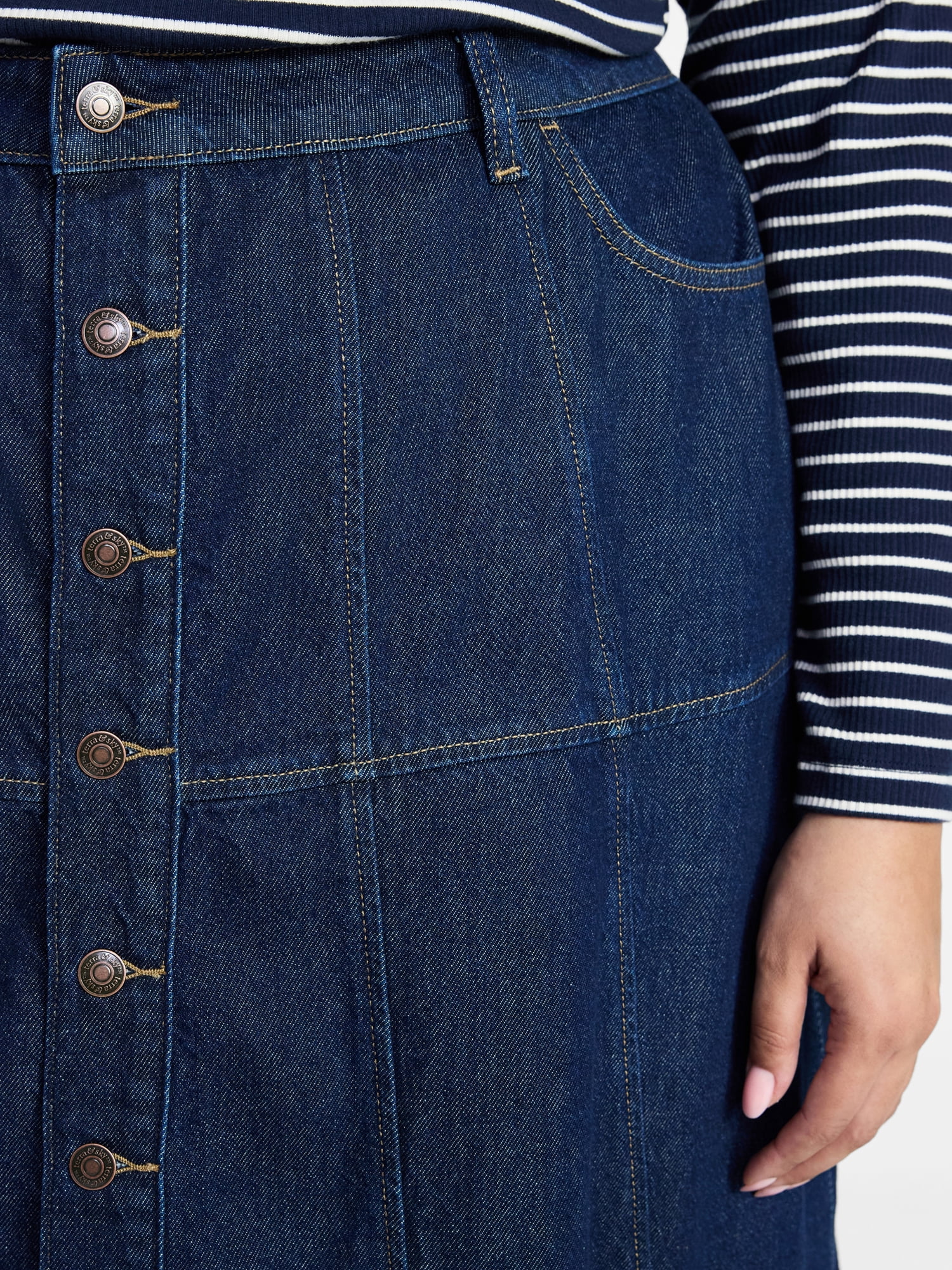 Terra & Sky Women's Plus Drapey Button Front Denim Skirt, Sizes 16W-24W