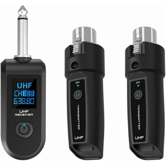 Wireless Microphone Transmitter Receiver 2.4Ghz, XLR Microphone Wireless System, Rechargeable Wireless Mic Adapter for Audio Mixer, Dynamic Mic, Electric Guitar Bass(1 receive   1 transmit)