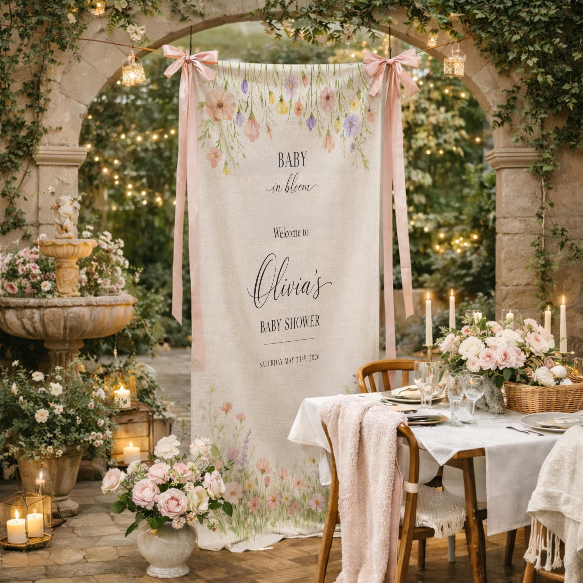 ViciArt Baby in Bloom Welcome Sign Floral Baby Shower Backdrop Personalized Banner