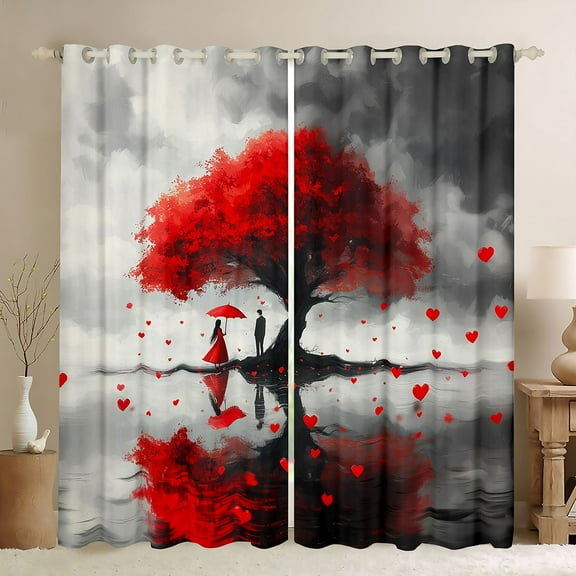 Manfei Romantic Red Tree Boy Girl Black Out Curtains,Happy Valentine's Day Curtains Pack of 2 (42x63 Each),Sweet Lover Couple Bedroom Curtains,Super Cozy Room Decor