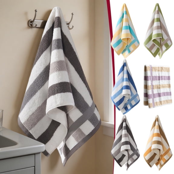 Cotton Striped Washcloth, Soft Absorbent Face Towel for Bathroom, Quick Dry Hand Towel 11.8"x23.6"