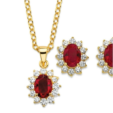 Palm Beach Jewelry Oval Cut Simulated Red Ruby And Cubic Zirconia Oval Cut Simulated Red Ruby And Cubic Zirconia 2 Piece Halo Stud Earrings
