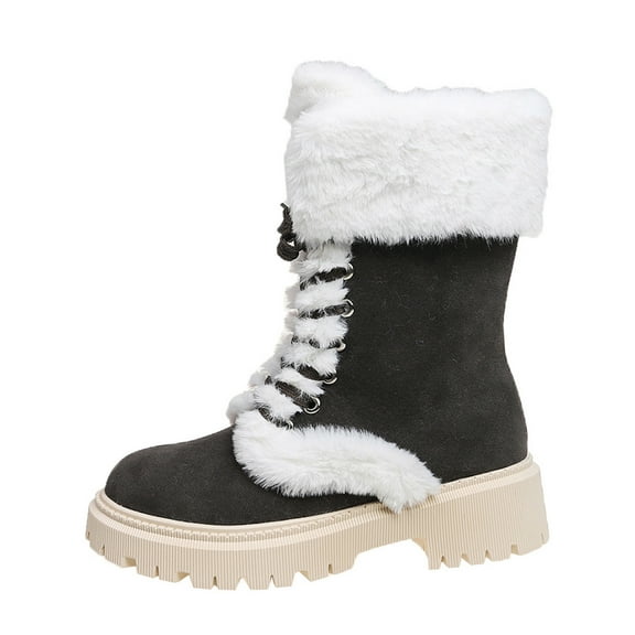 Daznico Winter Boots for Women,Snowflake Pattern High Boot Thickened Wool Flat Bottom Boots,Shoes for Winter,Size:8.5