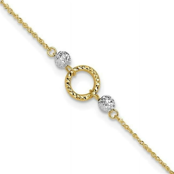 Primal Gold 14 Karat Two-Tone Circle and Bead 9-inch Plus 1-inch Extension Anklet