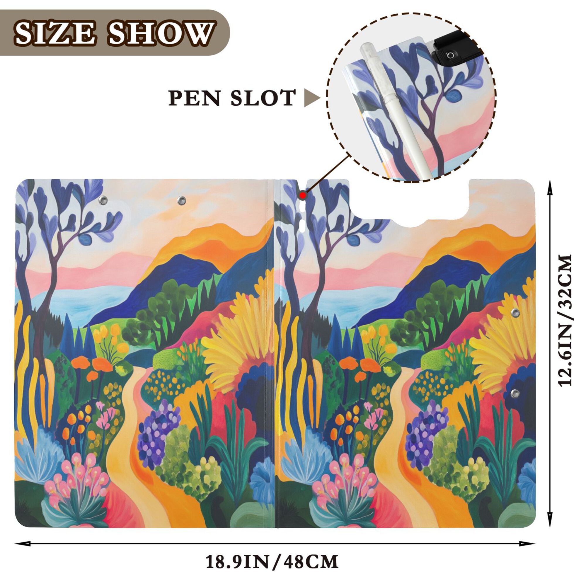 FORMRS A4 Clipboard Folder with Pen Holder Horizontal Foldable School Office Binder, Art Path